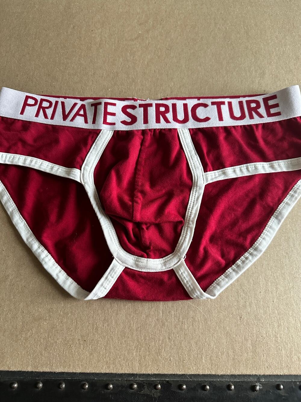 VTG Private Structure men’s mini brief underwear ringer red white L